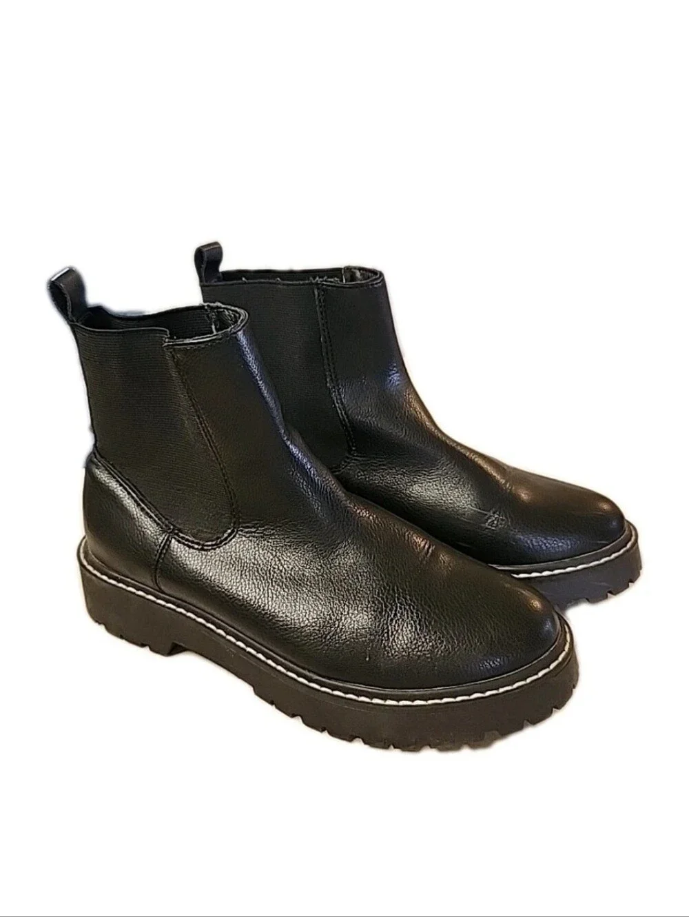 DV by Dolce Vita Lobera Black Chunky Chelsea Boots Lug Sole Textured Leather S 8